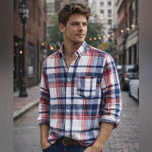 Chubbies Plaid Button Down Shirt Red Blue White Flannel Size Medium